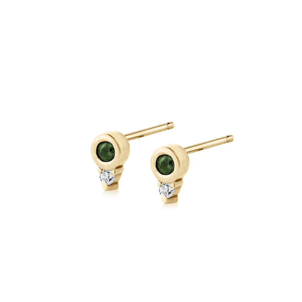 Emerald Gold Diamond Studs - Violet Gray Design