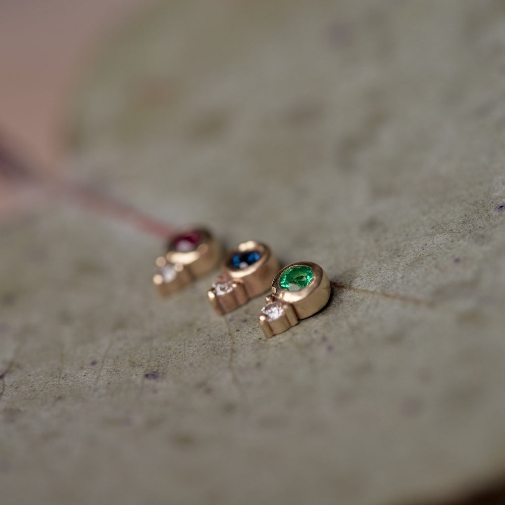 Emerald Gold Diamond Studs - Violet Gray Design