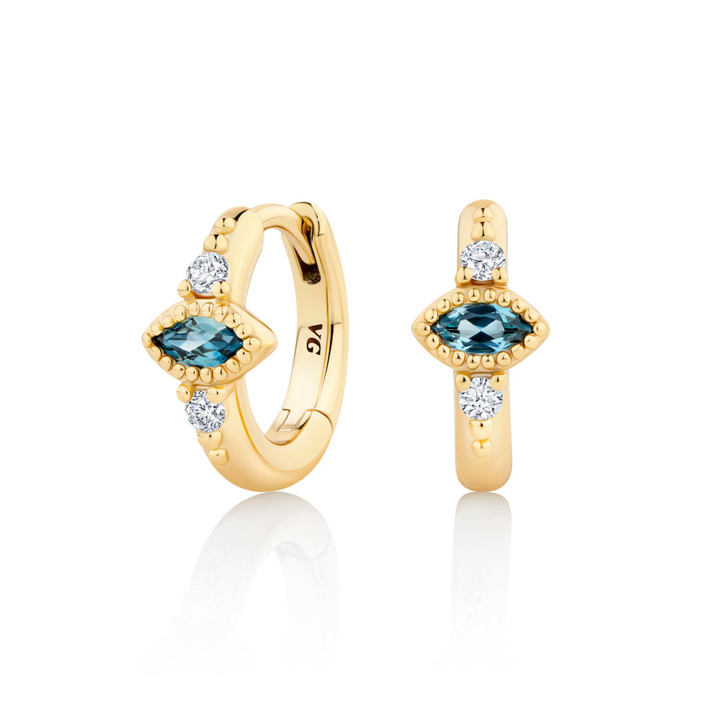 Ayea Sapphire Huggies | 14ct Gold Vermeil – Violet Gray Design