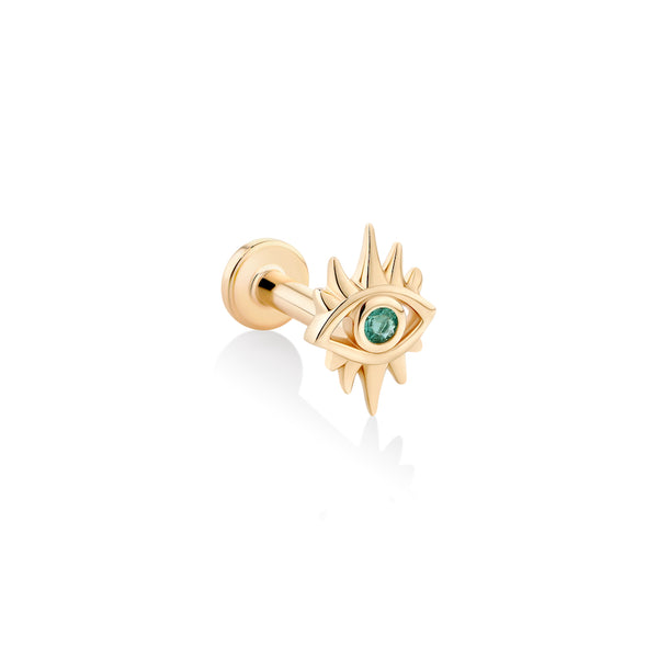Elia Piercing Earring l Emerald & 14ct Gold