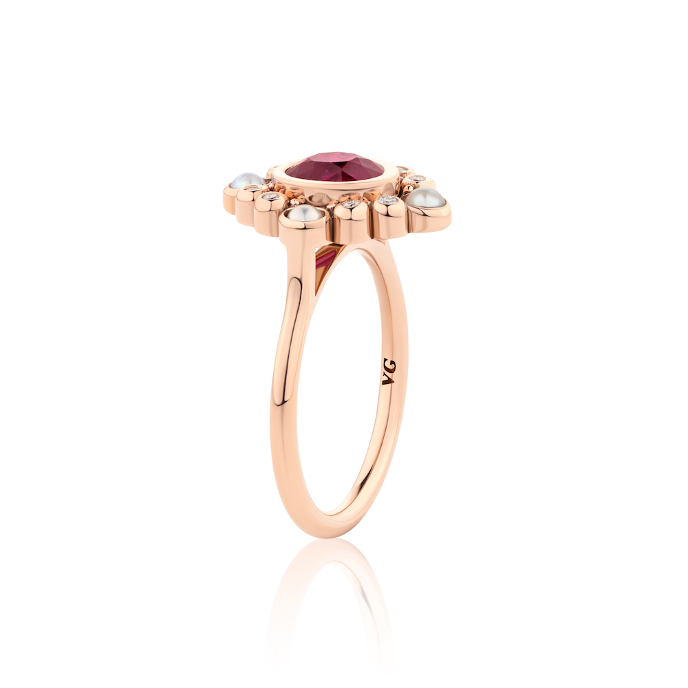Ostby Barton Filigree Ring, 10K, Art Nouveau, Synthetic Ruby - Ruby Lane